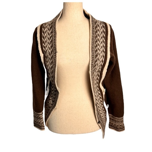 Weekend Max Mara wool angora cardigan sweater Brown and Cream S - Picture 1 of 16